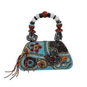 Mary Frances Vintage Beaded Bag Hard Shell Top Handle Clutch Blue Multicolor